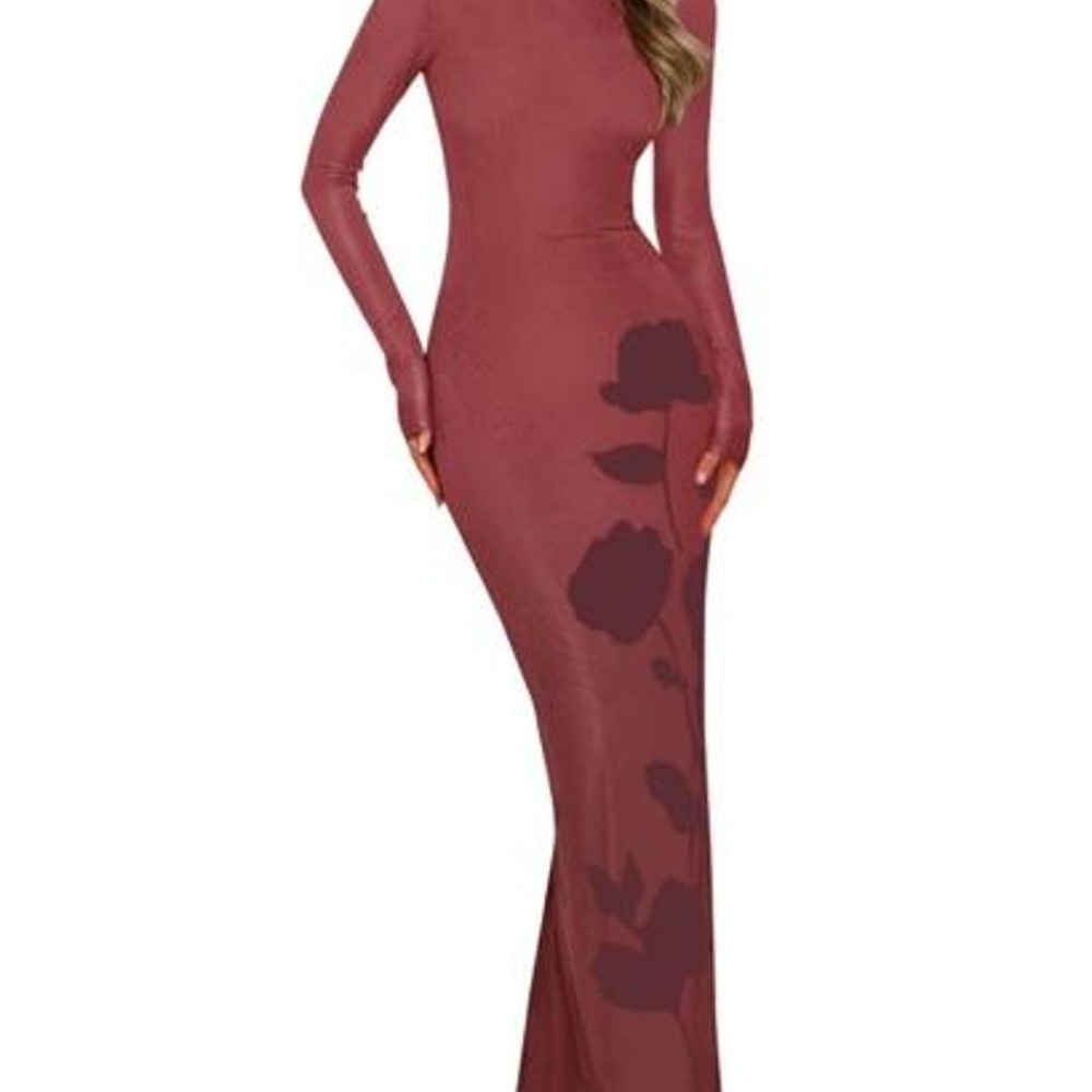 PRETTYGARDEN Bodycon Maxi Dress 2026 Fall Floral Long Sleeve Sexy Mesh
